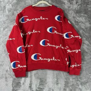 Hudson Sweatshirt Mens XL Red Gangster Print Crew Neck Shirt Athleisure Retro